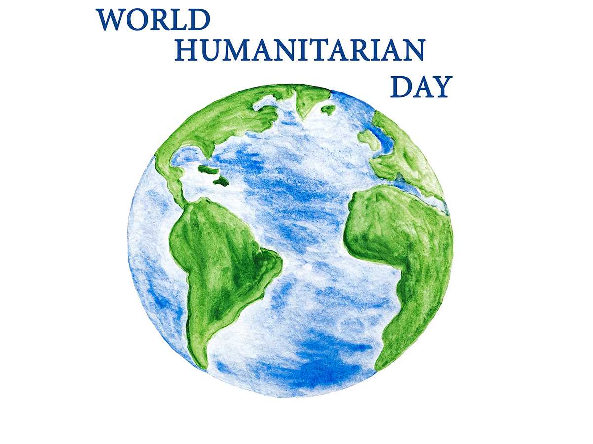 Illustration of Earth with text 'World Humanitarian Day'.