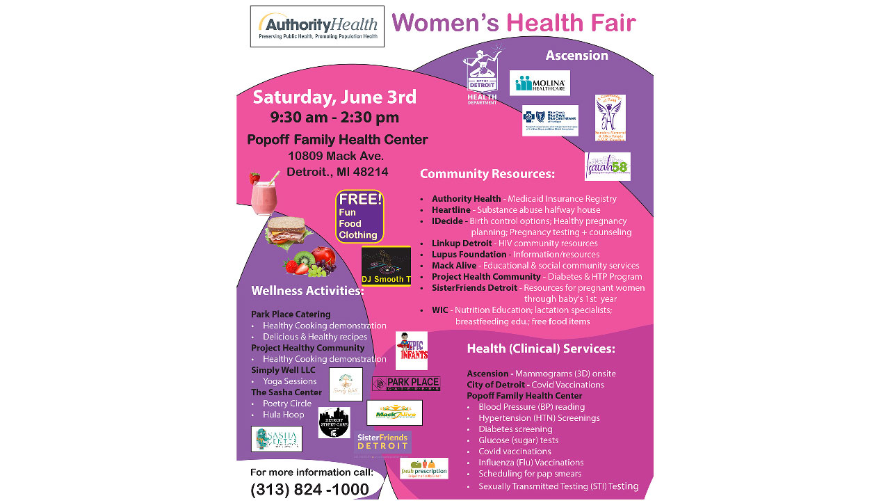 Flyer for a Women's Health Fair with event details and participating organizations.