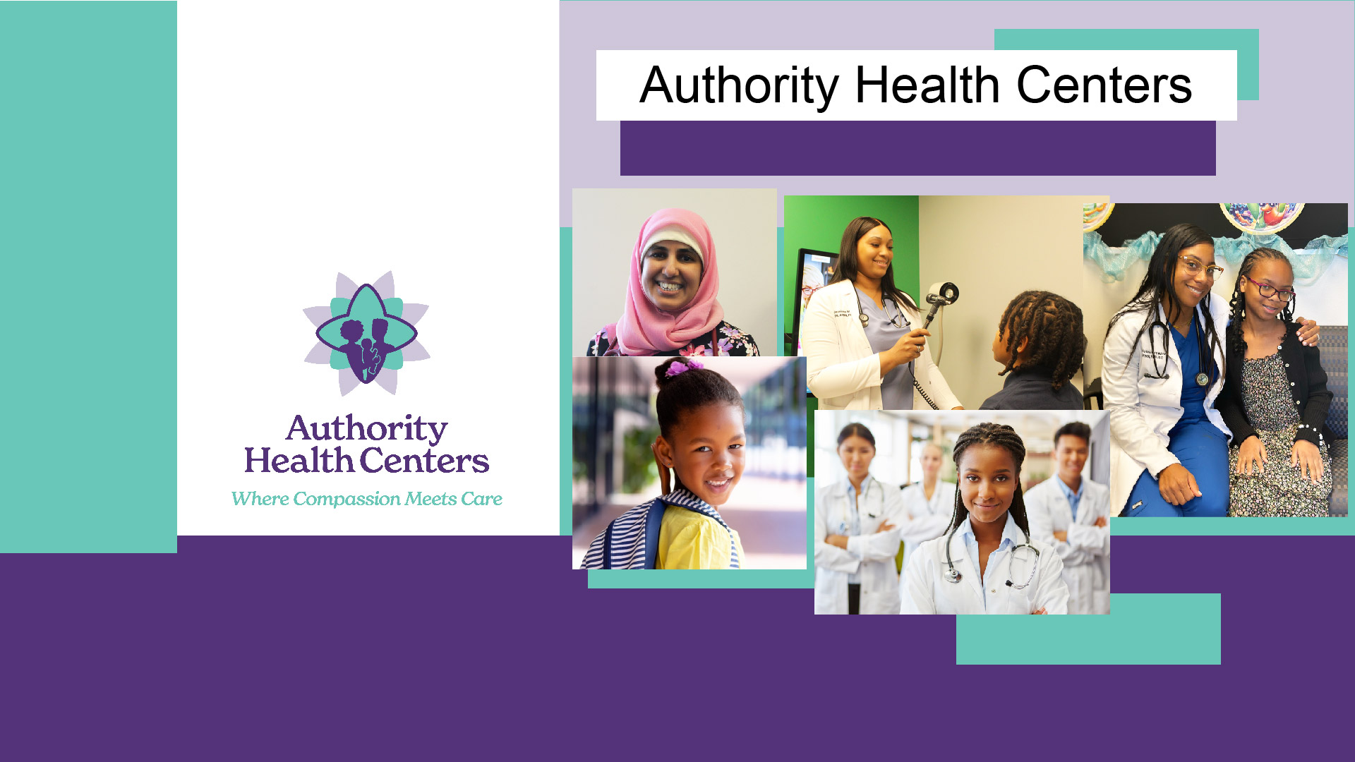 Collage showcasing diverse healthcare professionals and patients at Authority Health Centers.