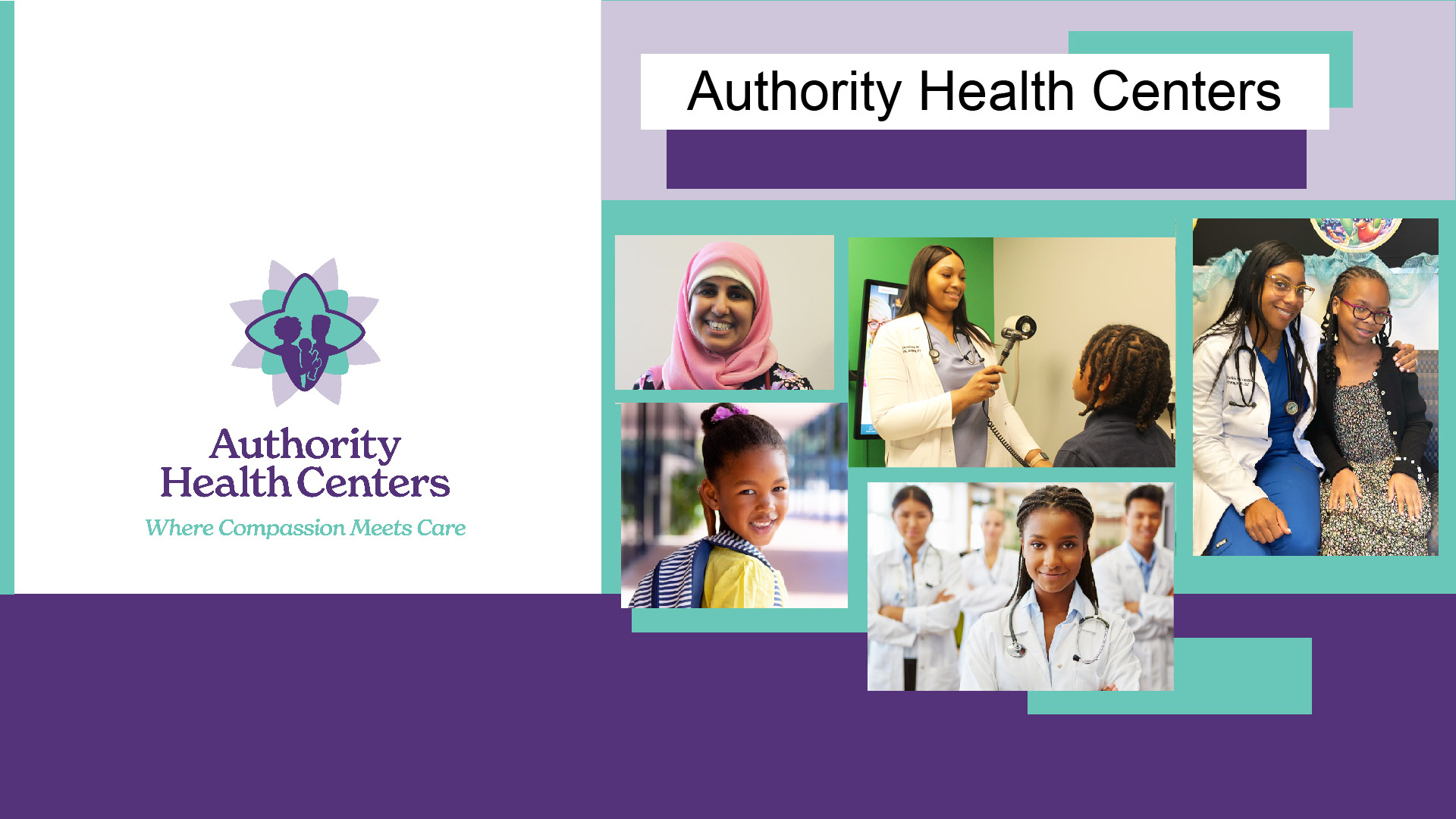 Collage of diverse healthcare professionals and patients at Authority Health Centers.