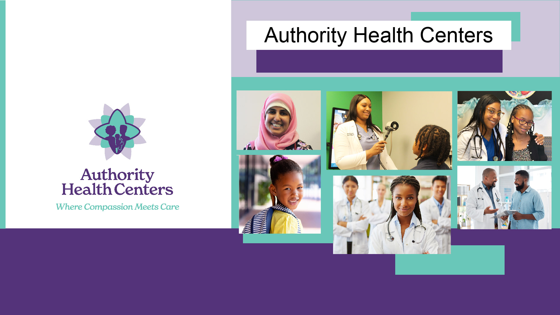 Collage of diverse healthcare professionals with Authority Health Centers logo.